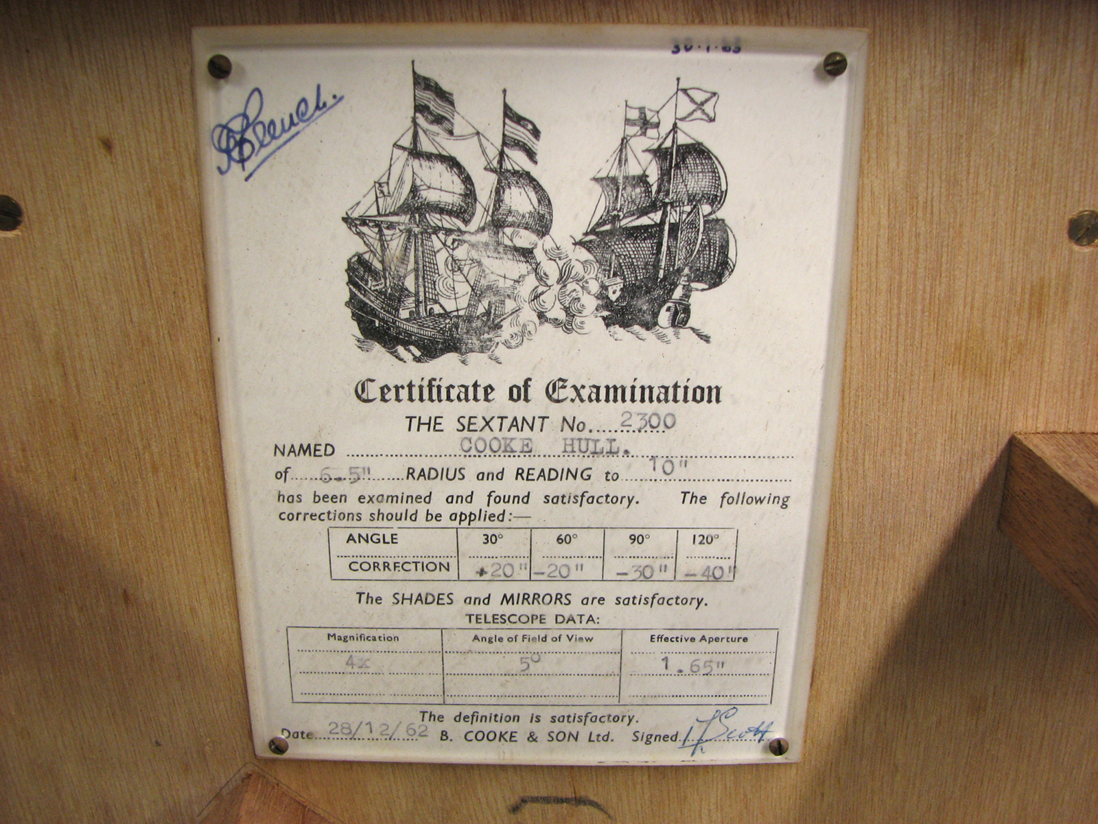 1962 B Cooke & Son Maritime sextant with Star Finder set